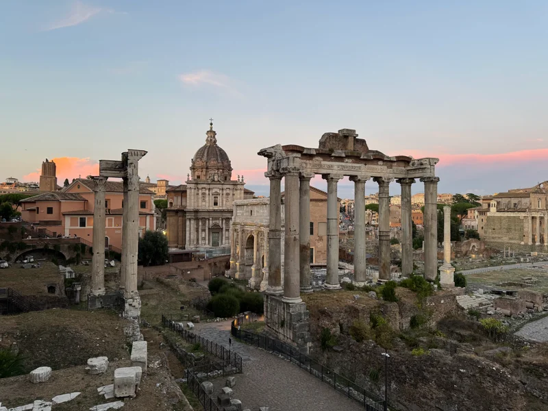 The Forum in Rome at sunset.