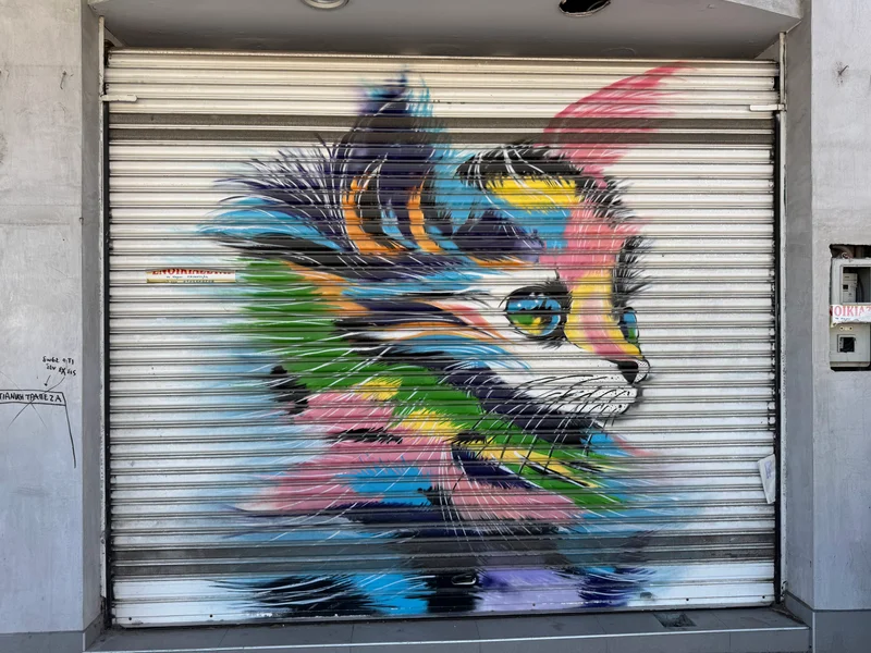 Kitty on garage door