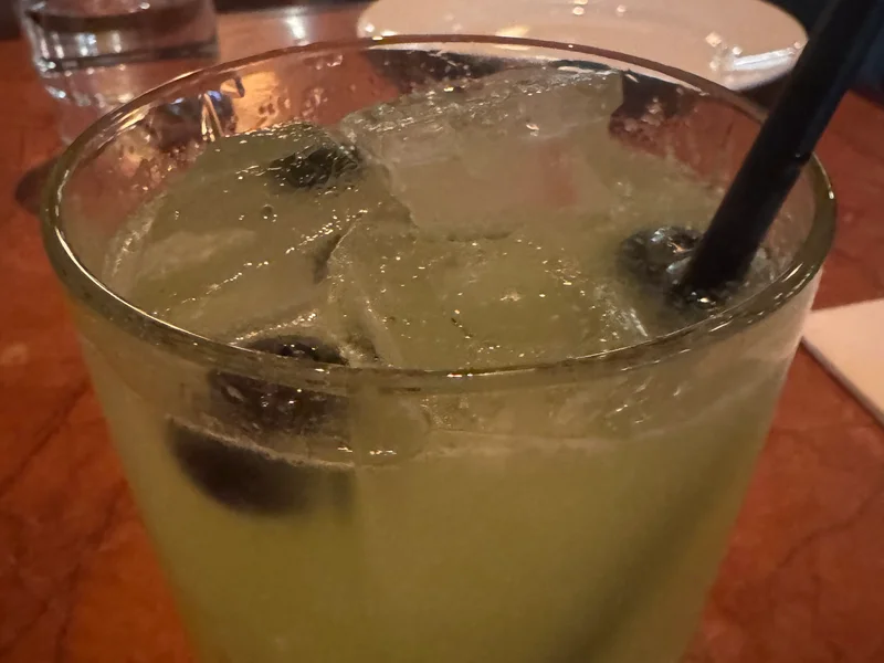 Melon Gin from Duck and Rice: Bombay Sapphire gin, green melon liqueur, simple syrup, blueberry, lime