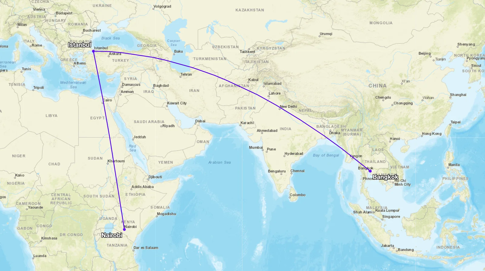 Route Options Around Middle East from Istanbul